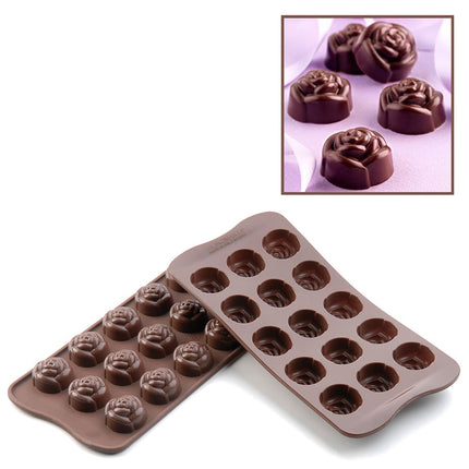 Khuôn Chocolate Hoa Hồng Silikomart SCG13N 15 Ngăn Màu Nâu