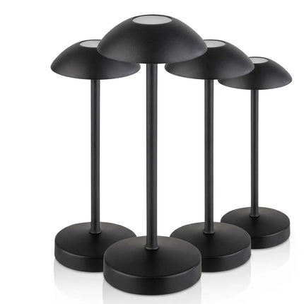 (4 pcs) LED Table Lamp - GGM Gastro ALVA MICRO - Rechargeable - Cordless - 3-step dimmable - Ø80mm - Black - with Charging Dock