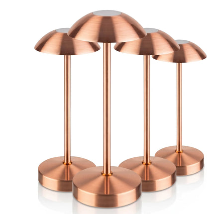 (4 pcs) LED Table Lamp - GGM Gastro ALVA MICRO - Rechargeable - Cordless - 3-step dimmable - Ø80mm - Copper - with Charging Dock