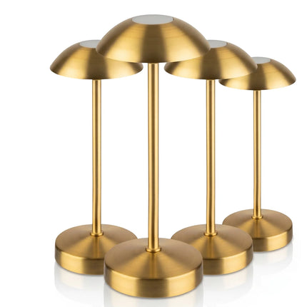 (4 pcs) LED Table Lamp - GGM Gastro ALVA MICRO - Rechargeable - Cordless - 3-step dimmable - Ø80mm - Gold - with Charging Dock