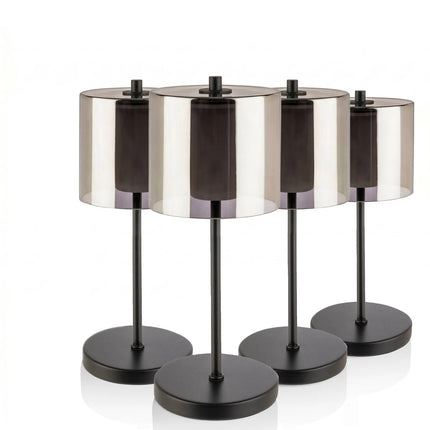 (4 pcs) LED Table Lamp - GGM Gastro ANTON MINI - Rechargeable - Cordless - 3-step dimmable - Ø120mm - Black - with Charging Dock