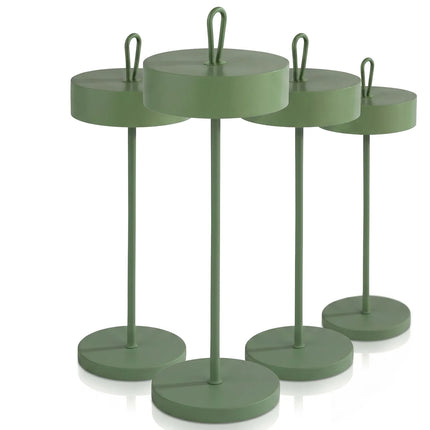 (4 pcs) LED Table Lamp - GGM Gastro CLEO MINI - Rechargeable - Cordless - 3-step dimmable - Ø120mm - Mint - with Charging Dock