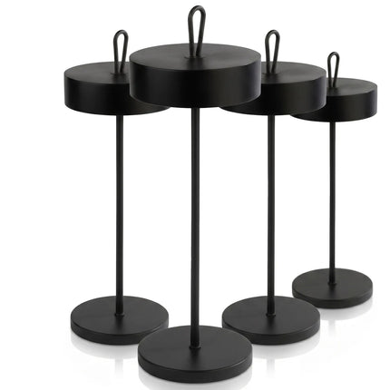 (4 pcs) LED Table Lamp - GGM Gastro CLEO MINI - Rechargeable - Cordless - 3-step dimmable - Ø120mm - Black - with Charging Dock