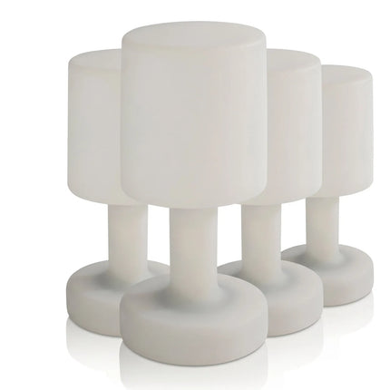 (4 pcs) LED Table Lamp - GGM Gastro FINN MINI - Rechargeable - Cordless - 3-step dimmable - Ø120mm - White - with Charging Dock