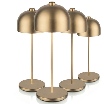(4 pcs) LED Table Lamp - GGM Gastro JOSEF MINI - Rechargeable - Cordless - 3-step dimmable - Ø110mm - Champagne - with Charging Dock