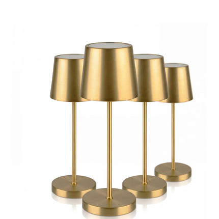 (4 pcs) LED Table Lamp - GGM Gastro MERLE MICRO - Rechargeable - Cordless - 3-step dimmable - Ø80mm - Gold - with Charging Dock