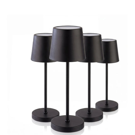 (4 pcs) LED Table Lamp - GGM Gastro MERLE MICRO - Rechargeable - Cordless - 3-step dimmable - Ø80mm - Black - with Charging Dock