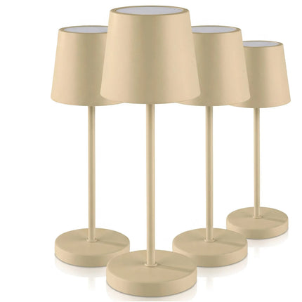 (4 pcs) LED Table Lamp - GGM Gastro MERLE MINI - Rechargeable - Cordless - 3-step dimmable - Ø110mm - Sand - with Charging Dock