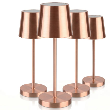(4 pcs) LED Table Lamp - GGM Gastro MERLE MINI - Rechargeable - Cordless - 3-step dimmable - Ø110mm - Copper - with Charging Dock