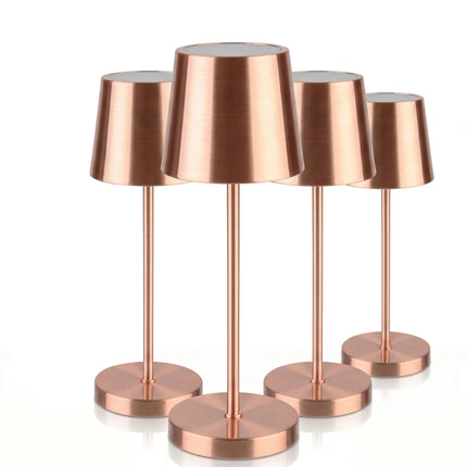 (4 pcs) LED Table Lamp - GGM Gastro MERLE MINI - Rechargeable - Cordless - 3-step dimmable - Ø90mm - Copper - with Charging Dock