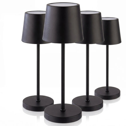 (4 pcs) LED Table Lamp - GGM Gastro MERLE MINI - Rechargeable - Cordless - 3-step dimmable - Ø110mm - Black - with Charging Dock