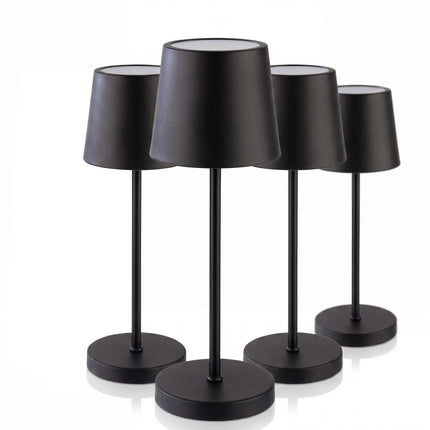 (4 pcs) LED Table Lamp - GGM Gastro MERLE MINI - Rechargeable - Cordless - 3-step dimmable - Ø90mm - Black - with Charging Dock