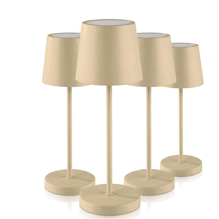 (4 pcs) LED Table Lamp - GGM Gastro MERLE MINI - Rechargeable - Cordless - 3-step dimmable - Ø90mm - Sand - with Charging Dock