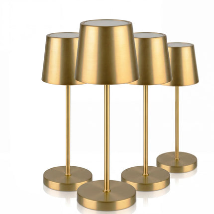 (4 pcs) LED Table Lamp - GGM Gastro MERLE MINI - Rechargeable - Cordless - 3-step dimmable - Ø90mm - Gold - with Charging Dock