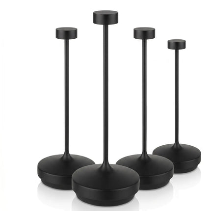 (4 pcs) LED Table Lamp - GGM Gastro NISSRIN MICRO - Rechargeable - Cordless - 3-step dimmable - Ø80mm - Black - with Charging Dock