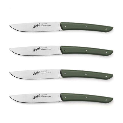 (4 pieces) BERKEL | Steak Knife Set – 110 mm Blade - AISI 420C Stainless - Olive Green Handles