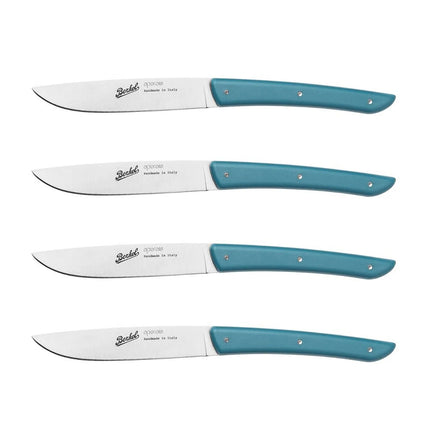 (4 pieces) BERKEL | Steak Knife Set – 110 mm Blade - AISI 420C Stainless - Petrol Blue Handles
