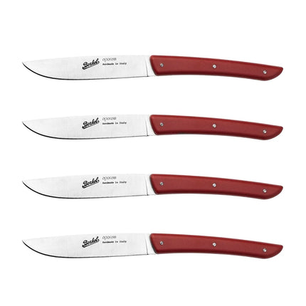 (4 pieces) BERKEL | Steak Knife Set – 110 mm Blade - AISI 420C Stainless - Red Handles