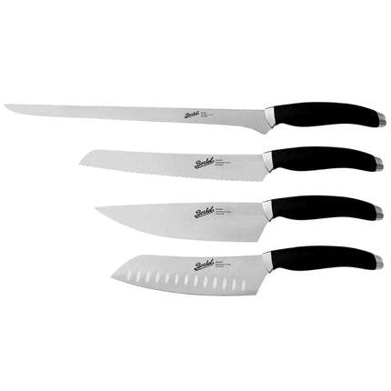 (4 pieces) BERKEL | Teknica Professional Chef Knife Set – Black Resin Handles – 3 mm Steel Blades