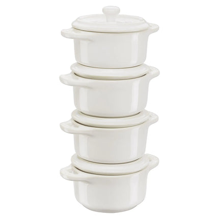 (4) STAUB| Ceramic Mini Cocotte Set, Round – Ivory White - Ø 100 mm - 0.20 L Each