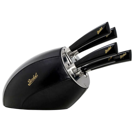 (5 pieces) BERKEL | Elegance Kitchen Knife Block Set – Black Leather – Made in Italy