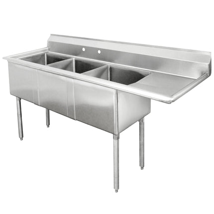 Bồn rửa ba ngăn thương mại có bàn ráo phải 46 cm Advance Tabco FE-3-1812-18-X rộng 189 cm