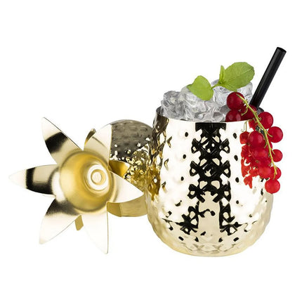 (6 pcs) Coffee Mug GGM Gastro PINEAPPLE - 500ml - Gold - with Lid