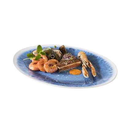 (6 pcs) Serving Tray - GGM Gastro BLUE OCEAN - Melamine - 480x355mm - Height: 30mm - Blue/White