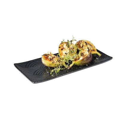 (6 pcs) Serving Tray - GGM Gastro DARK WAVE - Melamine - 230x105mm - Height: 15mm - Black