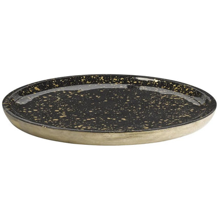 (6 pcs) Serving Tray - GGM Gastro MANGO - Mango wood - Ø355mm - Height: 25mm - Black/Gold