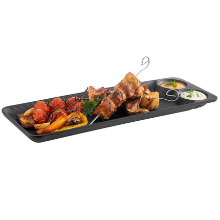 (6 pcs) Serving Tray - GGM Gastro NERO - Melamine - 410x150mm - Height: 25mm - Black - 2 integrated dip bowls
