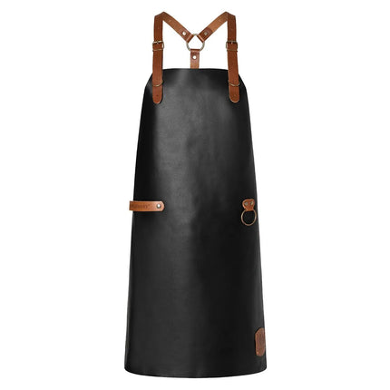 (6 pieces) KARLOWSKY | Professional Leather Bib Apron X‑Style Cross‑Back – Black - 600×820 mm