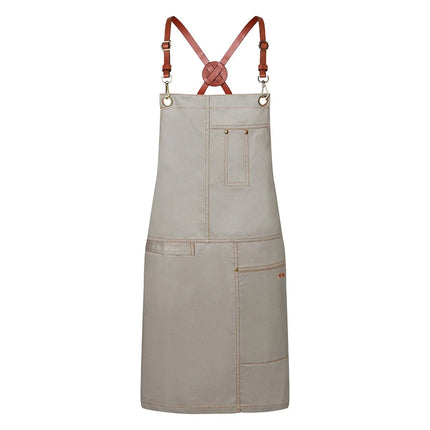 (6 pieces) KARLOWSKY | Urban Cross-Back Bib Apron – stone grey - leather straps - 68×80 cm