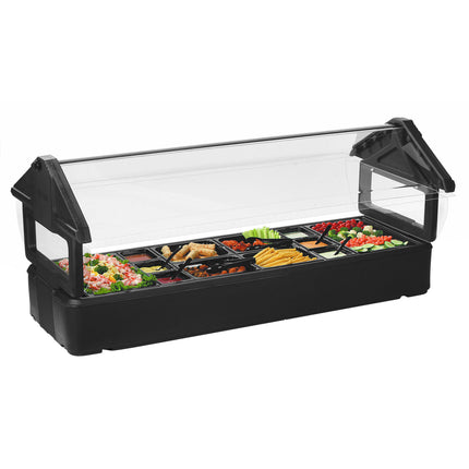 Quầy salad / thức ăn để bàn Carlisle 660103 Six Star màu đen 1,8 m với tấm chắn vệ sinh