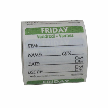 Nhãn Bảo Quản Thực Phẩm Tan National Checking Company DIDU2205R Thứ Sáu 5.1 x 5.1 cm Xanh Lá