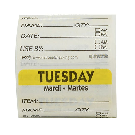 Nhãn Bảo Quản Thực Phẩm Tan Trong Nước National Checking Company DIDU2202R Vuông 5.1 x 5.1 cm Thứ Ba Vàng