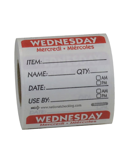 Nhãn Bảo Quản Thực Phẩm Tan Trong Nước National Checking Company DIDU2203R Vuông 5.1 x 5.1 cm Thứ Tư Đỏ