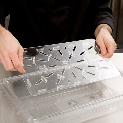 Khay lọc nước cho hộp đựng thực phẩm nhựa polycarbonate trong suốt Cambro Camwear 1218DSCW135 36 x 20 cm