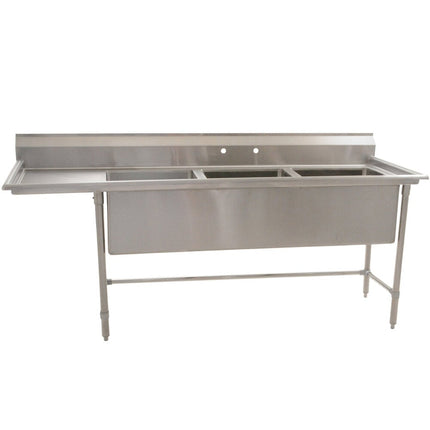 Bồn rửa công nghiệp ba ngăn gia công thép không gỉ Eagle Group S14-20-3-18-SL 227 cm kèm mặt ráo trái 46 cm