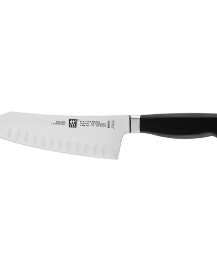 Dao Santoku Lưỡi Cong Zwilling 1001614 17.8 cm Tay Cầm Nhựa Đen Thép Không Gỉ Carbon Cao