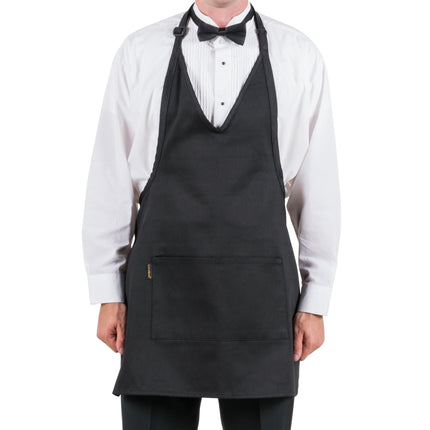 Tạp dề tuxedo cổ V vải poly-cotton có thể tùy chỉnh Chef Revival đen, 2 túi