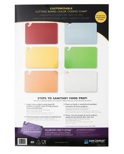Bảng Hướng Dẫn Màu Thớt San Jamar CBCWLCTST, Mã Màu & Ép Plastic, 27.9 x 43.2 cm