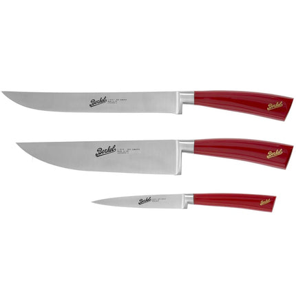 BERKEL | Elegance Chef Set – 3-Piece: Carving, Kitchen & Peeling Knives - Red