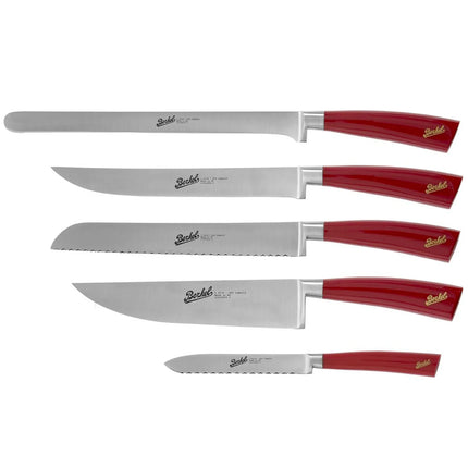 BERKEL | Elegance Chef Set – 5-Piece: Ham, Bread, Carving, Kitchen, Utility Knives - Red