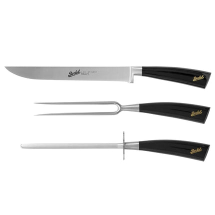 BERKEL | Elegance Roast Carving Set – 3-Piece: Knife, Fork, Sharpening Steel - Black