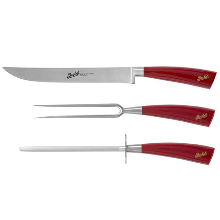 BERKEL | Elegance Roast Carving Set – 3-Piece: Knife, Fork, Sharpening Steel - Red