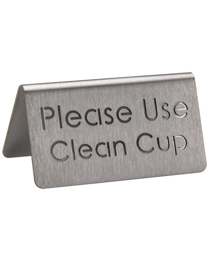 Biển Báo Bàn Đồ Uống "Please Use Clean Cup" Service Ideas 1C-BF-CLEANCUP-MOD 7.6 cm x 3.8 cm, Thép Không Gỉ Bề Mặt Mờ