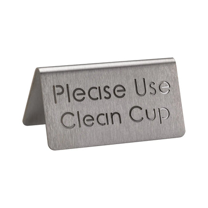 Biển Báo Bàn Đồ Uống "Please Use Clean Cup" Service Ideas 1C-BF-CLEANCUP-MOD 7.6 cm x 3.8 cm, Thép Không Gỉ Bề Mặt Mờ