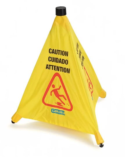 Biển Báo Sàn Hình Nón Bật Lên Carlisle 9383278.2 cmCaution" 45.7x50.8 cm Đa Ngôn Ngữ Vải Nylon Màu Vàng