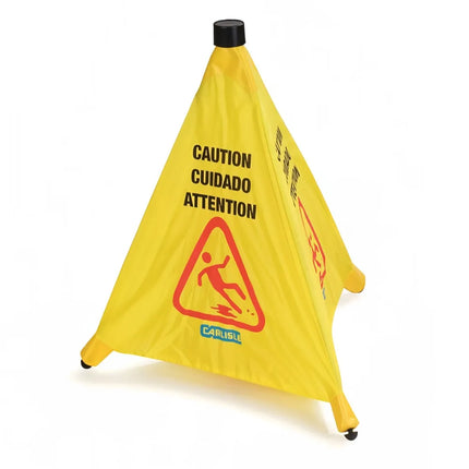 Biển Báo Sàn Hình Nón Bật Lên Carlisle 9383278.2 cmCaution" 45.7x50.8 cm Đa Ngôn Ngữ Vải Nylon Màu Vàng